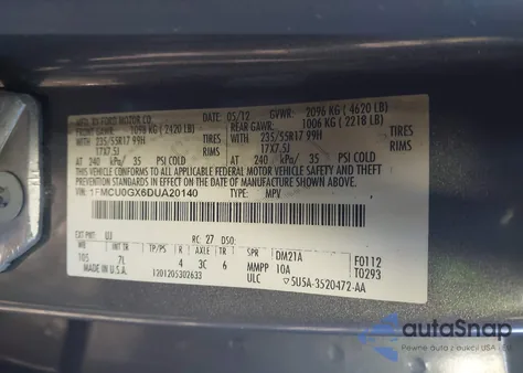 2013 Ford Escape Se z USA, uszkodzony, nr VIN 1FMCU0GX6DUA20140